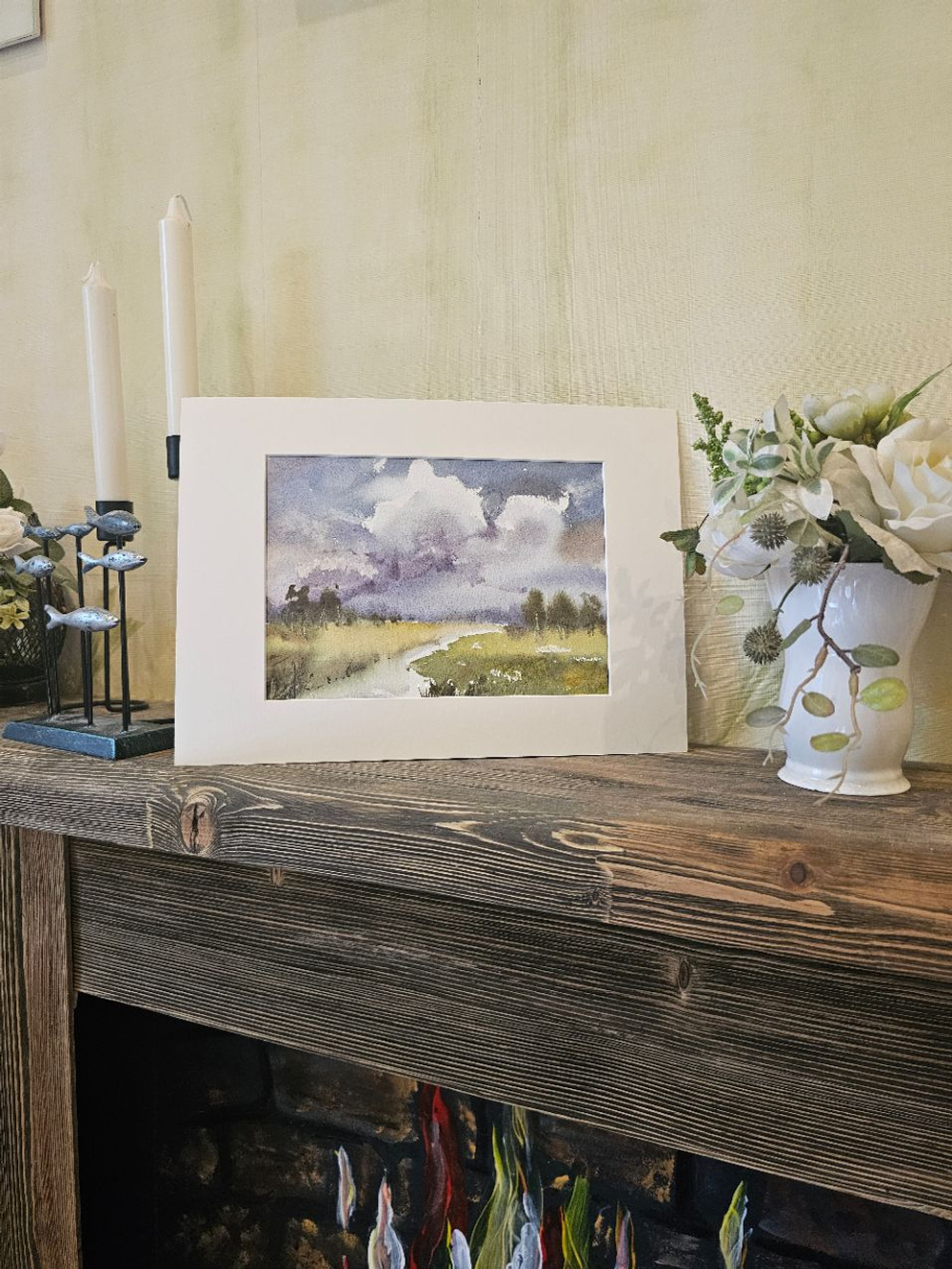 Картина акварельная авторская в паспарту 21х30 см на стену для интерьера "Летний пейзаж"