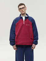 Drawstring Half-Zipped Sweatshirt Raspberry-Navy Smoke