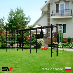 Уличная шведская стенка Sv Sport рукоход х 2 с комплектом турник прямой У54044 (Турник/Брусья/Со спинкой/Канат/кольца/лестница/Сетка)