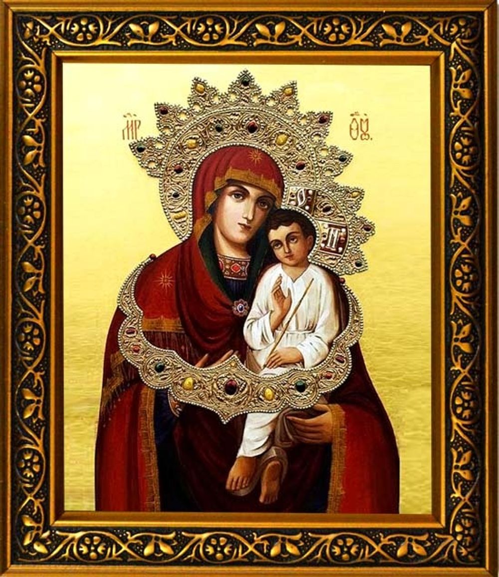 Святогорская икона Божьей Матери на холсте в раме.