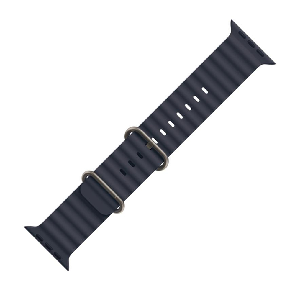 Ремешок Apple Ocean Band, тёмно-синий со светлой пряжкой, для Apple Watch 44, 45, 46 мм и Ultra 2–3 (дизайн 2024) Ремешок «Океан» из фторэластомера с застёжкой из титана