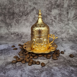 Кофейный набор "Купол" на 2 персоны с лукумницей и подносом/ACAR. Турция (золотистый)
