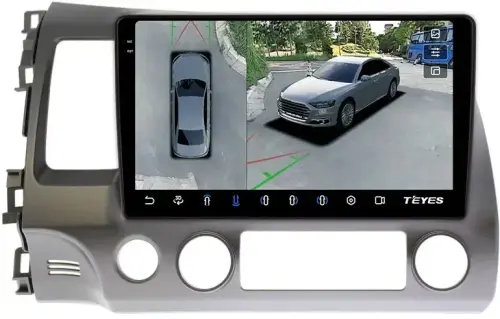 Магнитола для Honda Civic 8 4d 2005-2012 (левый руль, рамка 10) - Teyes CC3-2K-360 на Android 10, Быстрая, 2K QLED, CarPlay, 4G SIM-слот, 4 камеры в комплекте