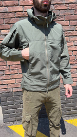 Куртка олива со скрытым капюшоном