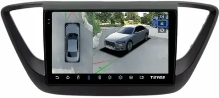 Магнитола для Hyundai Solaris 2 2017-2022 (рамка черная матовая) - Teyes CC3-2K-360 на Android 10, 2K QLED, 6Гб+128Гб, CarPlay, 4G SIM-слот, 4 камеры в комплекте