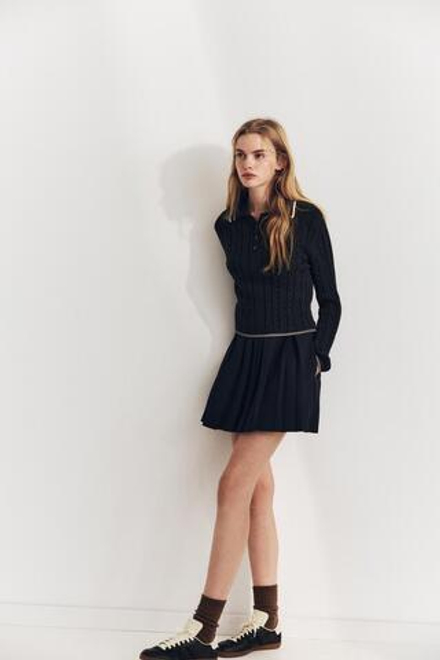 ZARA СВИТЕР ПОЛО С ОКАНТОВКОЙ, МОРСКОЙ СИНИЙ