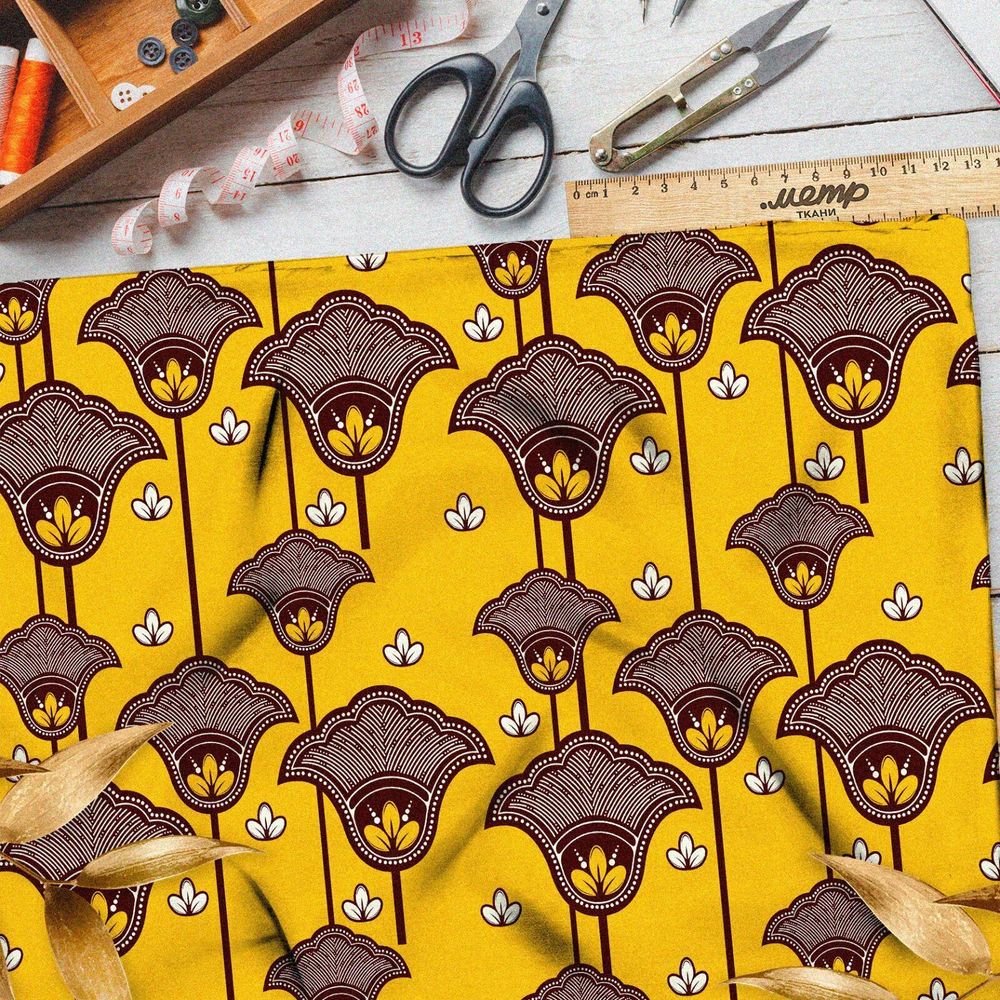 Ткань мембрана роскошные узоры на жёлтом