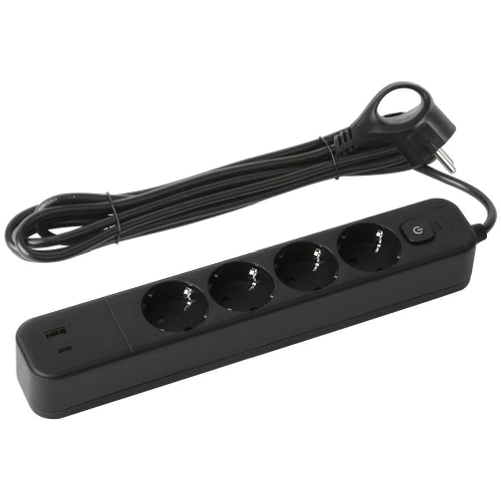 Сетевой фильтр ЭРА USF-4es-3m-2xUSBAC-B с базовой защитой с заземлением с выключателем 4 розетки+2xUSBA+C 2,4A 3м 10А | Сетевые фильтры