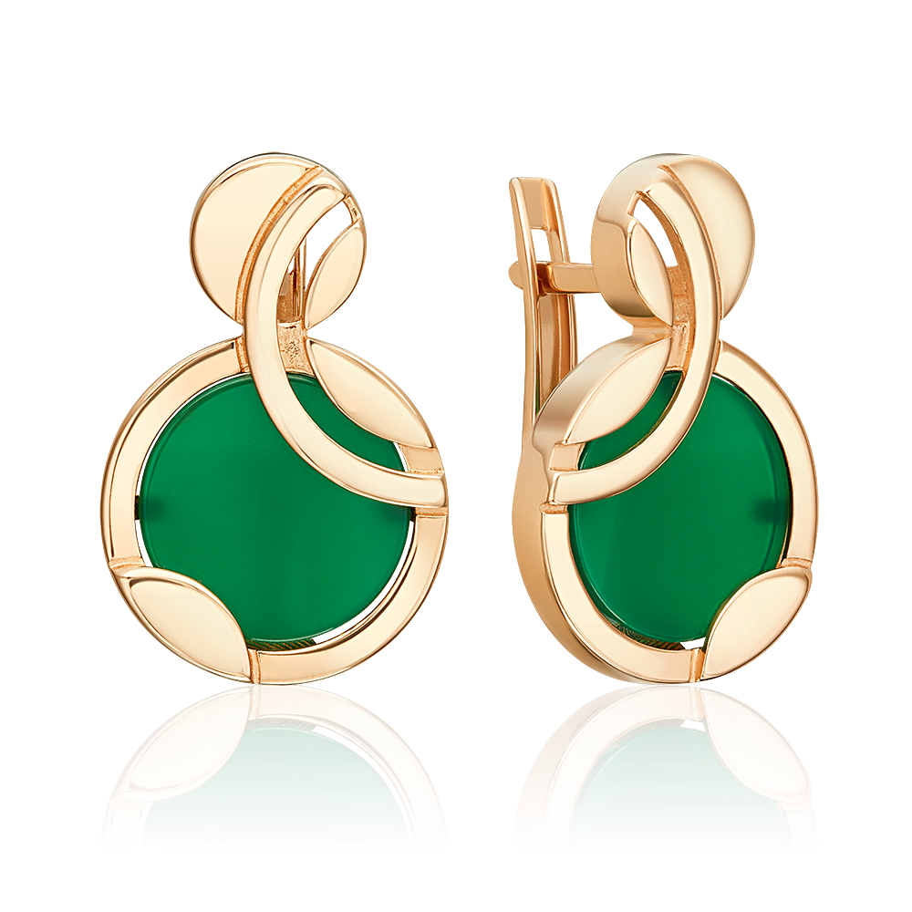 Серьги с английским замком из красного золота с агатом