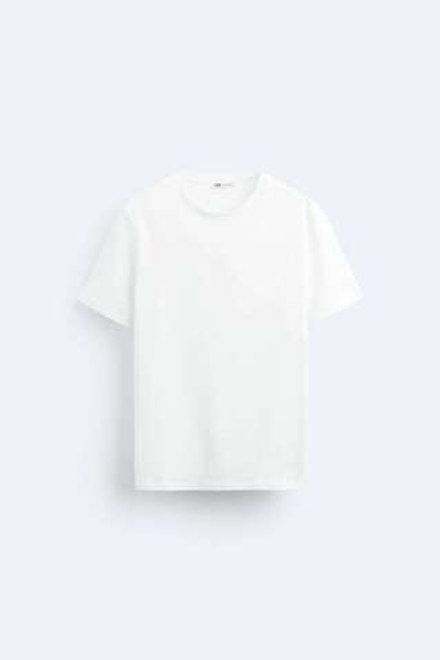 ZARA БАЗОВАЯ ФУТБОЛКА SLIM FIT, БЕЛЫЙ