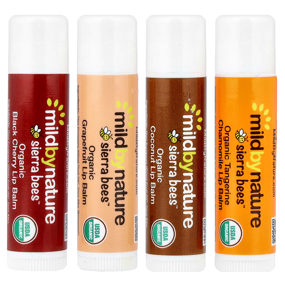 Mild By Nature, Sierra Bees™, органические бальзамы для губ, ассорти, 4 шт. по 4,25 г (0,15 унции)