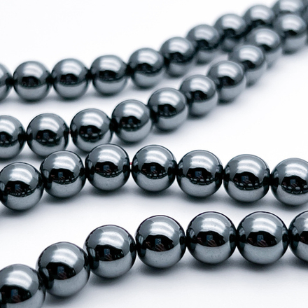 Гематит Шар бусины (имитация), цвет черный, диаметр 8-8,3 мм, цена за 24 шт (1/2 нити)
