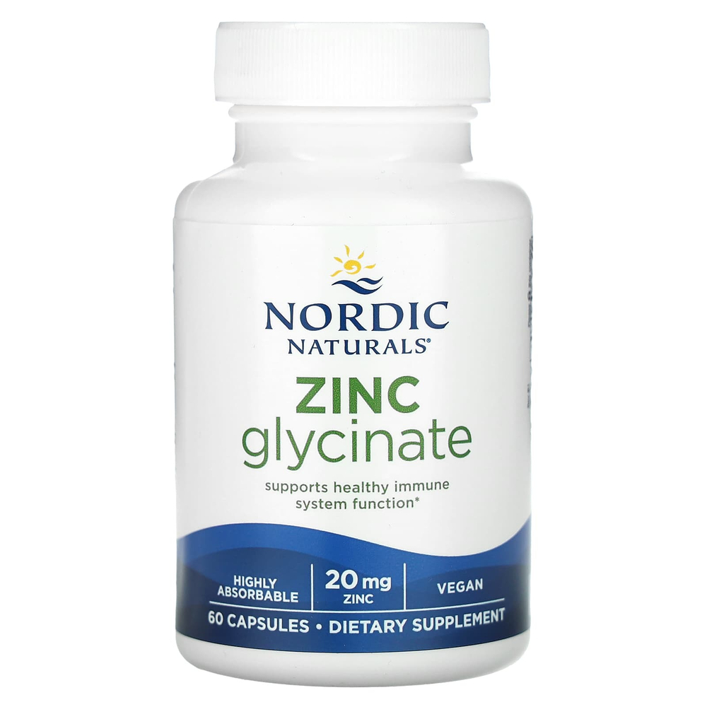Nordic Naturals, глицинат цинка, 20 мг, 60 капсул