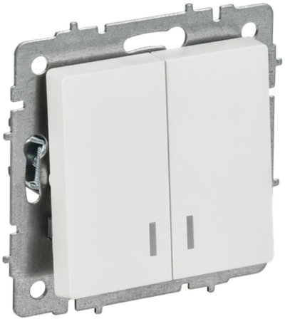 BRITE Выключатель 2-клавишный с индикацией 10А ВС10-2-1-БрАБ арктический белый IEK