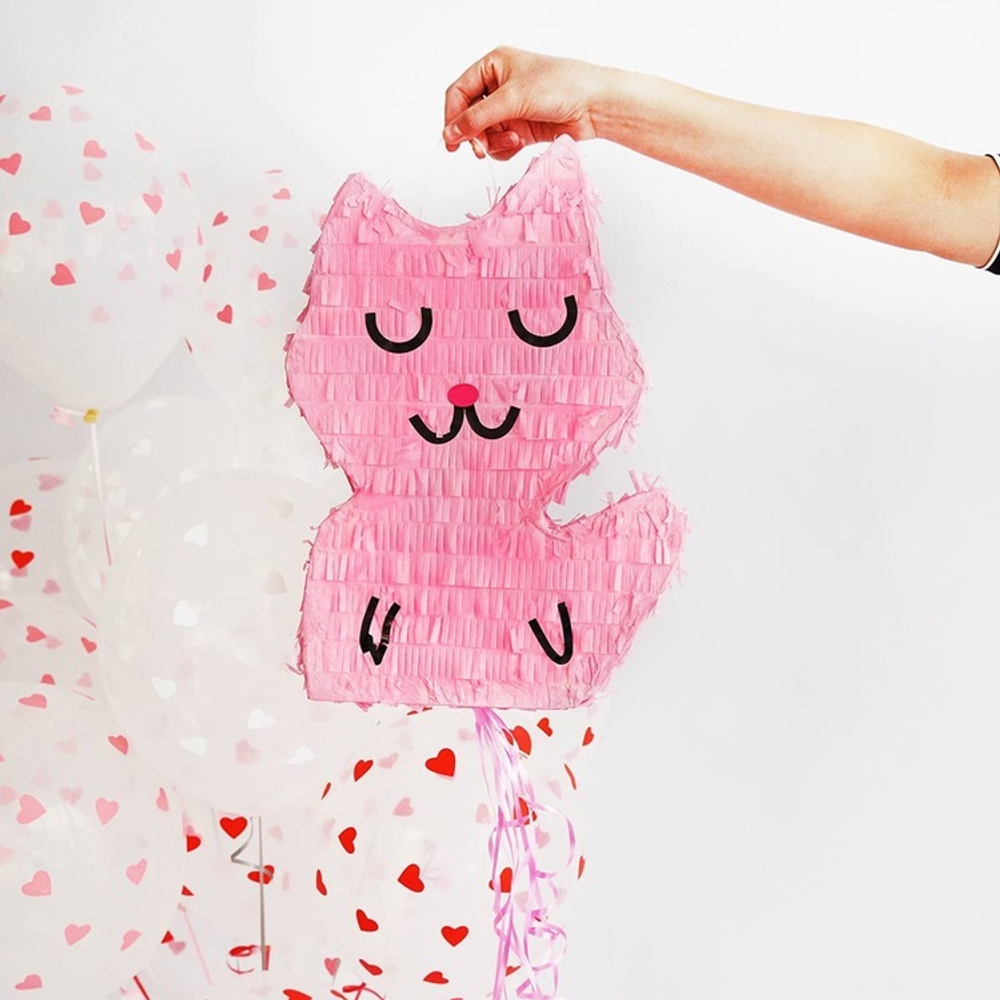 Пиньята «Кошка» в розовом цвете, с лентой