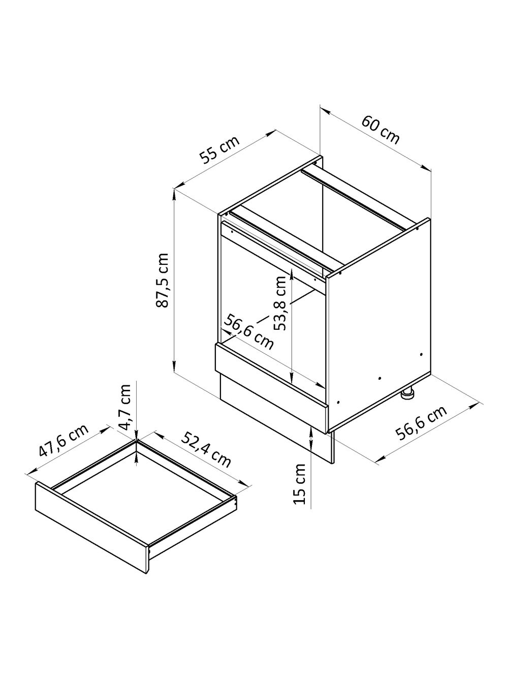 Кухонный модуль 60х57х88, Виола, напольный, под духовой шкаф, кухня, ЛДСП, белый, Dipriz