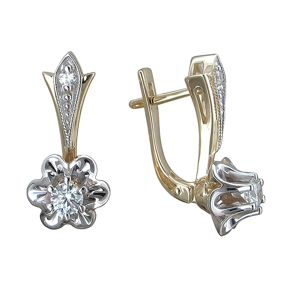 Серьги с фианитом из комбинированного золота 585 пробы JA-S-1613236Ж
