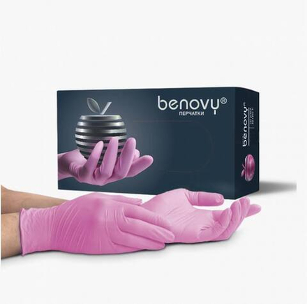 Benovy Перчатки розовые L нитриловые