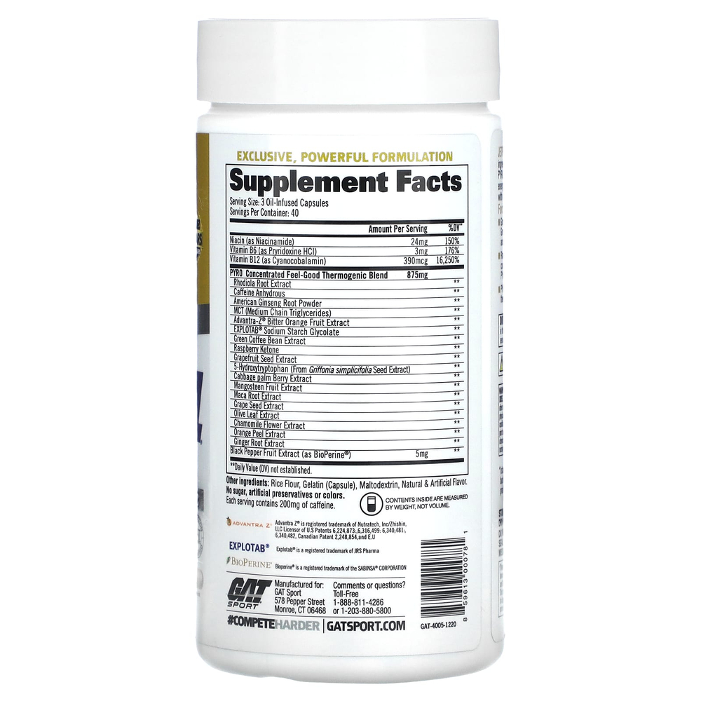 GAT, JetFUEL Pyro, 120 масляных капсул