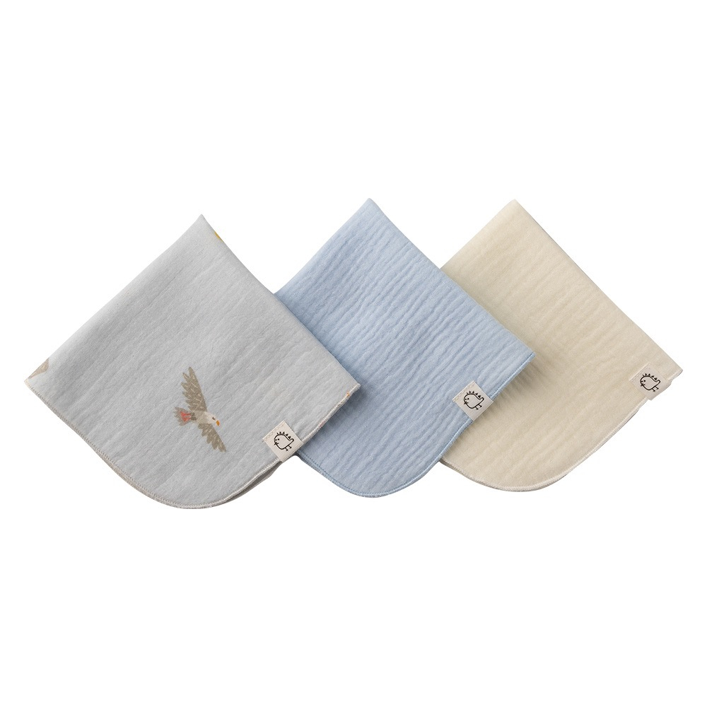 Платочки муслиновые BUBA KIDS, 3 шт., Горный орёл/ нежно-голубой/ сливочный