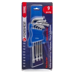 Набор ключей TORX Г-образных длинных 9пр. (Т10, Т15, Т20, Т25, Т27, Т30, Т40, Т45, Т50)в пластиковом держателе Forsage F-5098L