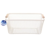 Корзина для хранения металлическая с деревянными ручками «ФАРГО», цвет белый, 20*13*31,5см (лейбл Селфи)