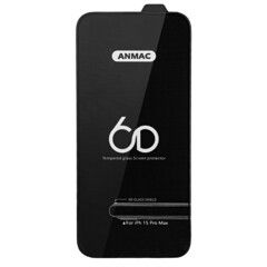 Защитное стекло 6D на весь экран ANMAC для iPhone 15 Pro Max (Черная рамка)
