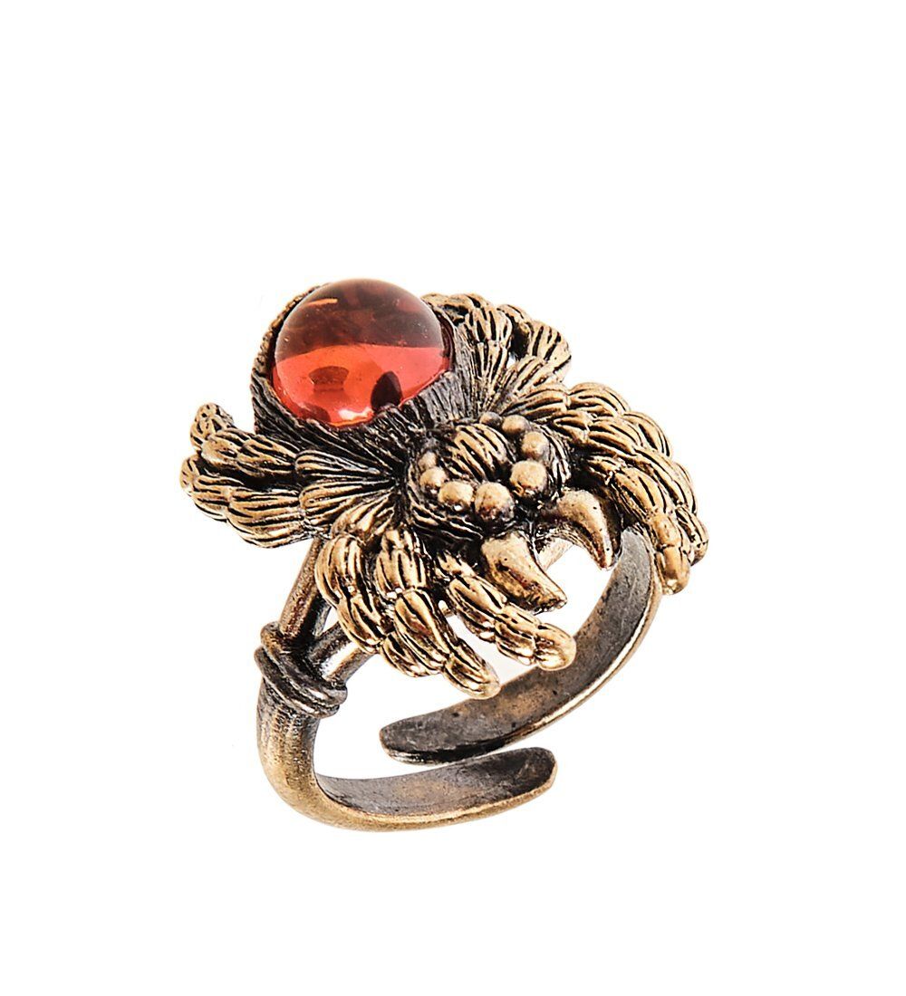 AM-2485 Кольцо «Паучок» (латунь, янтарь)