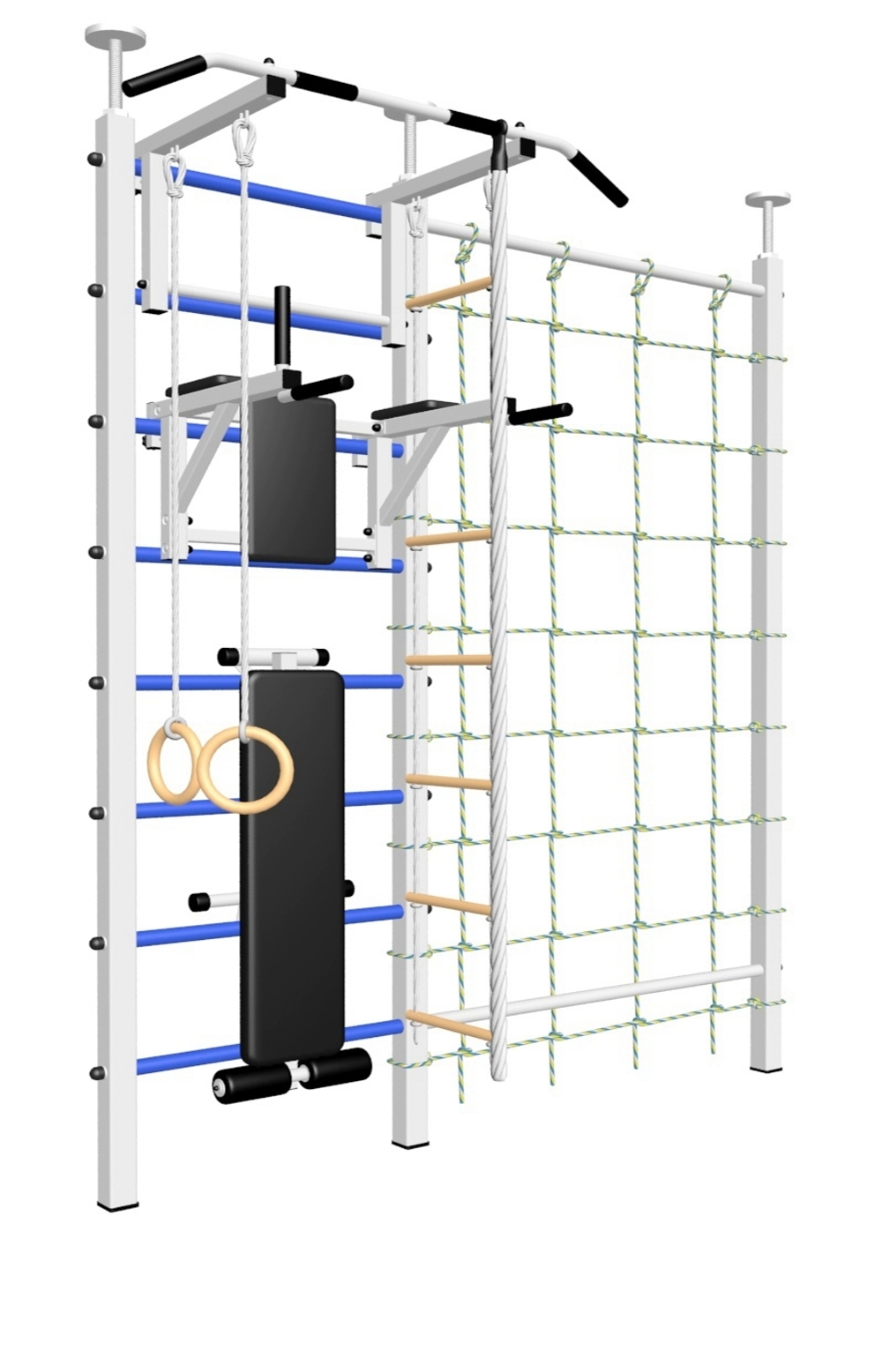 Шведская стенка Sv Sport враспор (Турник стандарт/Брусья/Скамья/Канат/Kольца/Лестница/Канатный лаз/Сетка)