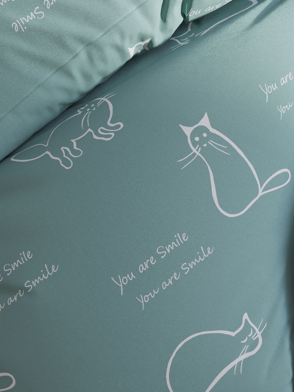 Наволочка комплект 2шт перкаль Сказка "Котики (мята)" 50x70 см на молнии