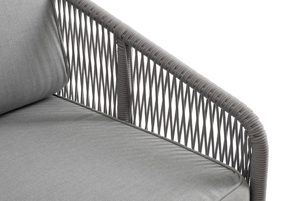 "Канны" левый модуль плетеный из роупа, каркас алюминий белый шагрень, роуп светло-серый круглый, ткань светло-серая