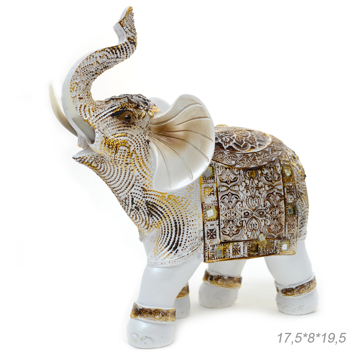 Статуэтка Слон взгляд вправо с зеркалами кристалл круг узор золотистый цвет белый 17,5x8x19,5 см