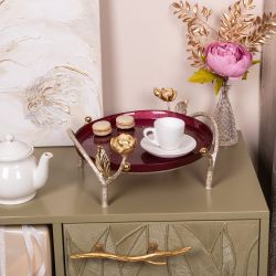 Фруктовница-конфетница Нимфея (поднос) Айвори Бордовый