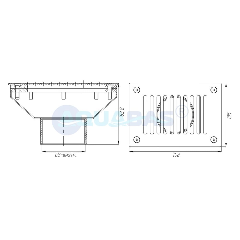 ВЗП.150.1/1 Забор переливного лотка 2" (внутр.) (плитка) AISI-316