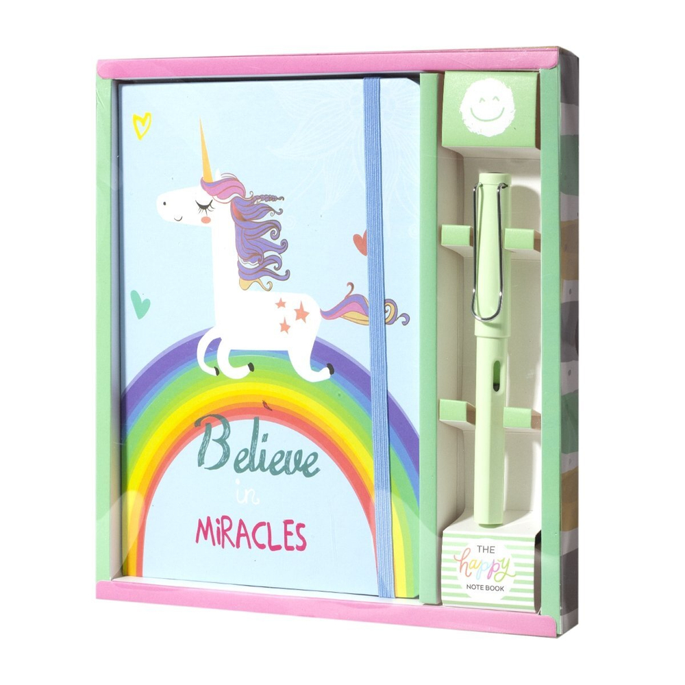 Записная книжка в футляре 21 см * 23 см, 7БЦ, Alingar, ламинация, на резинке, перьевая ручка, 80 л., клетка, "Верь в чудеса"