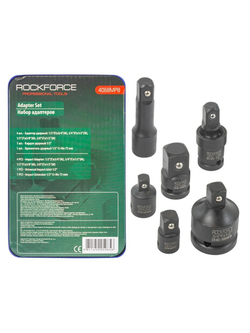 Набор адаптеров ударных 6пр(3/8''(F)x1/2''(M),1/2''(F)x3/8''(M),1/2''(F)x3/4''(M),3/4''(F)x1/2''(M),удлинитель 125мм, кардан 1/2''),в ложементе RockForce##Rock FORCE RF-4068MPB