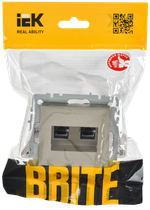 BRITE Розетка компьютерная двойная RJ45 кат.6 РК11-2-БрШ шампань IEK