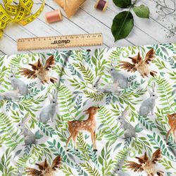 Ткань блэкаут акварельные оленята и зайки