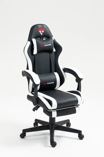 Кресло спортивное TopChairs Prophet с оттоманкой черно-белый