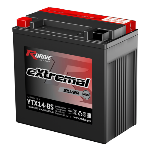 Аккумулятор мото RDRIVE eXtremal Silver 12 А/ч L+
