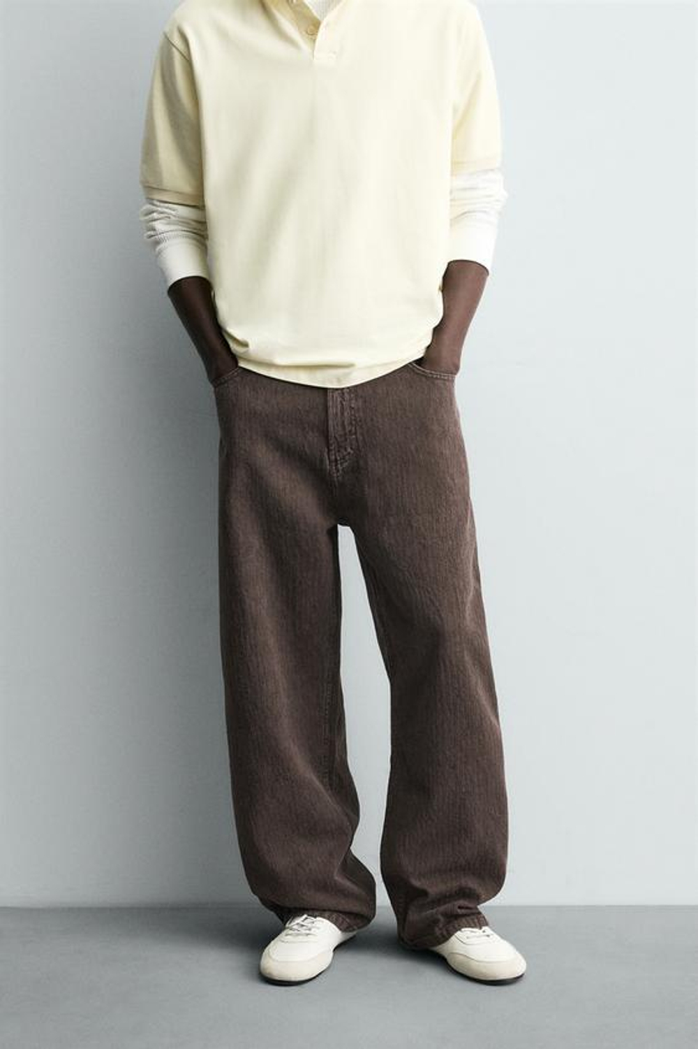 ZARA БРЮКИ BAGGY FIT С ПРИНТОМ И ЭФФЕКТОМ ПОТЕРТОСТИ, КОРИЧНЕВЫЙ