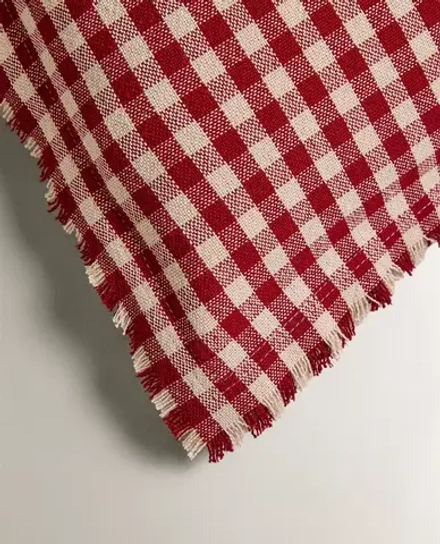 ZARA HOME ХЛОПКОВАЯ НАВОЛОЧКА НА ПОДУШКУ В КЛЕТКУ, КРАСНЫЙ