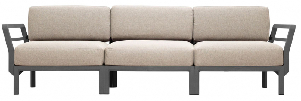 Диван пластиковый с подушками Nardi Maximo 3, базальт, жемчуг