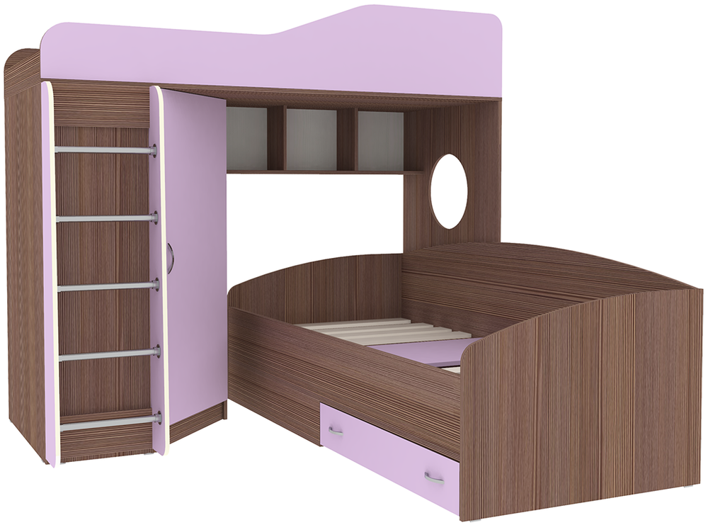 Кровать-чердак КарИВи Кадет 2 с металлической лестницей Бодего Темный Ирис