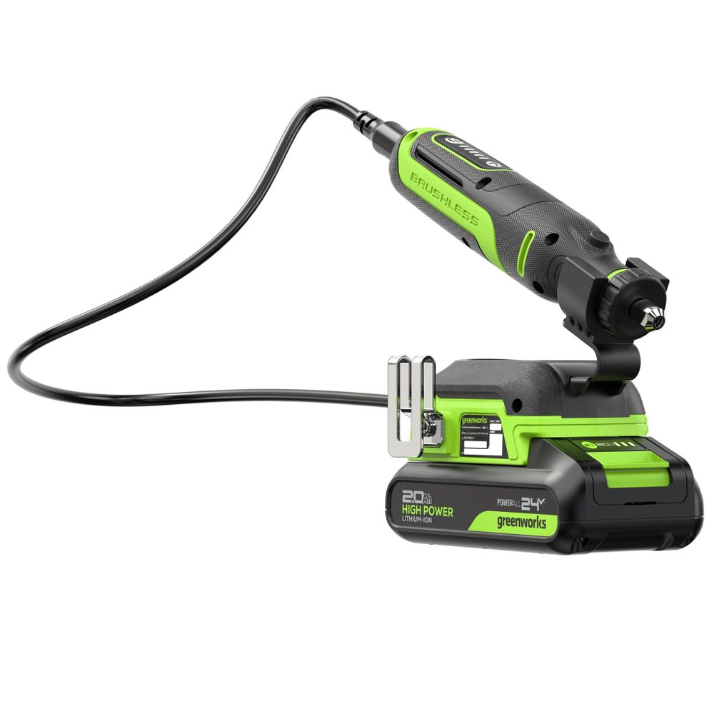 Гравер акк. Greenworks G24RT, 24V, б/щет, 6500–35000 об/мин, цанги 2,4/3,2мм, оснастка 52 шт,1х2Ач,ЗУ,сумка,кор (3200807CUA)