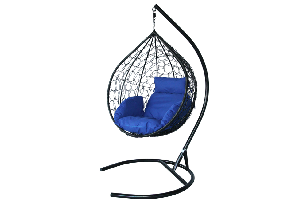 Кресло подвесное Garden Story Сфера Лайт (стойка+основание.чёрн.,корзн.чёрн.,подуш.синяя. 3уп. (Б))