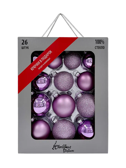 Набор стеклянных шаров Лавандовый микс 26 шт., Christmas DeLuxe (86774)
