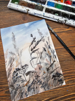 Картина авторская акварельная в паспарту 21х30 см на стену для интерьера "Аромат лета"