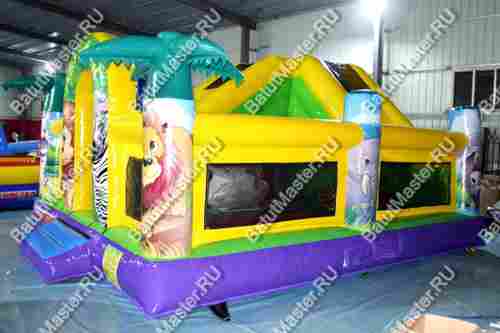 Коммерческий надувной батут "Сафари-джунгли с розовым единорогом", размер 6*5*4 м