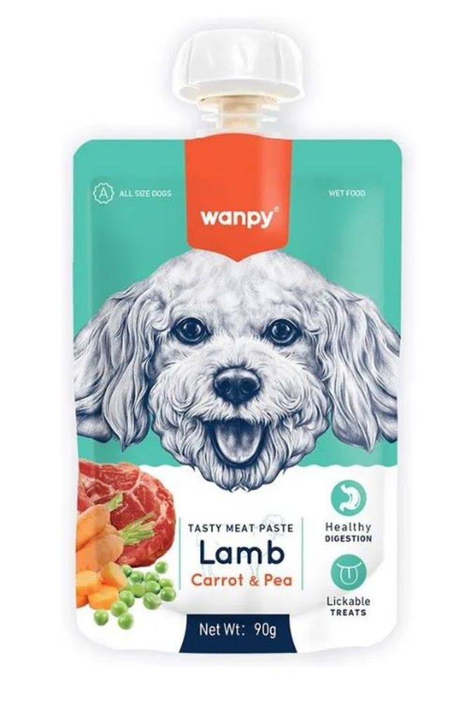 Wanpy Dog Лакомство для собак Мясной мусс из ягненка и моркови с горохом 90 г